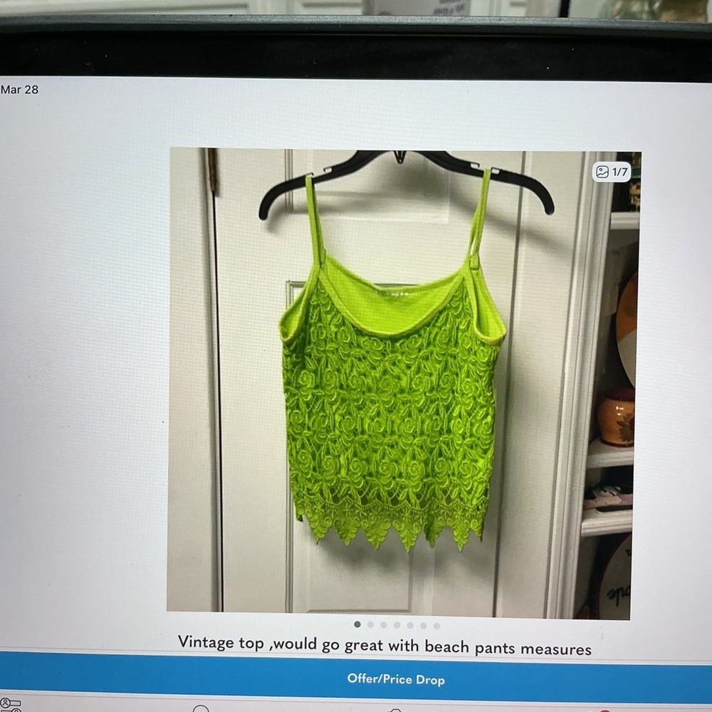 Neon Lime Lace Appliqué Spaghetti Strap Tank Top - Picture 13 of 13